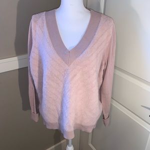 EUC STELLA AND DOT fuzzy pink v-neck sweater.